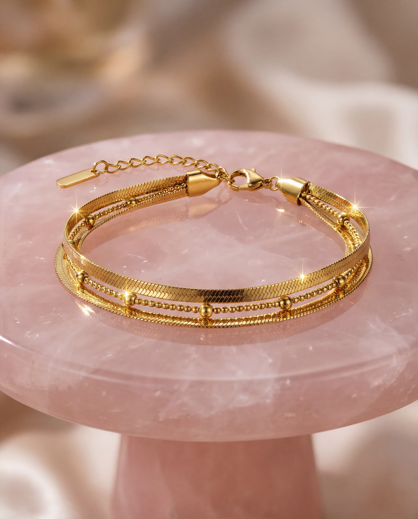 Elegant Triple-Layer Gold Bracelet