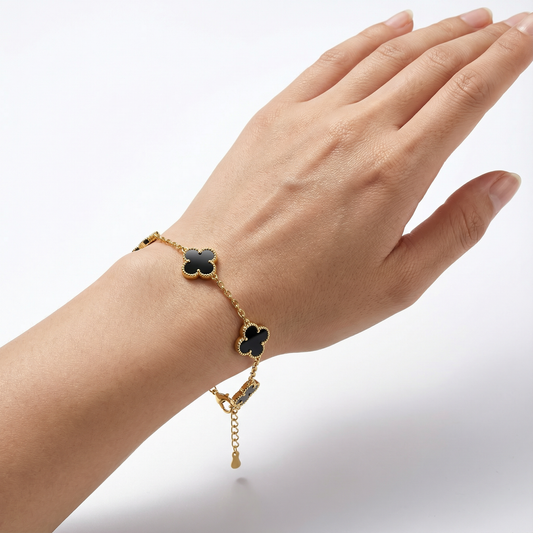 Black flower Gold Chain Bracelet
