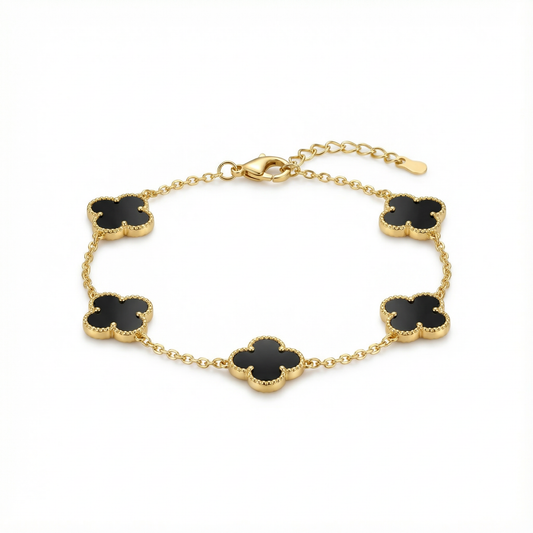 Black flower Gold Chain Bracelet