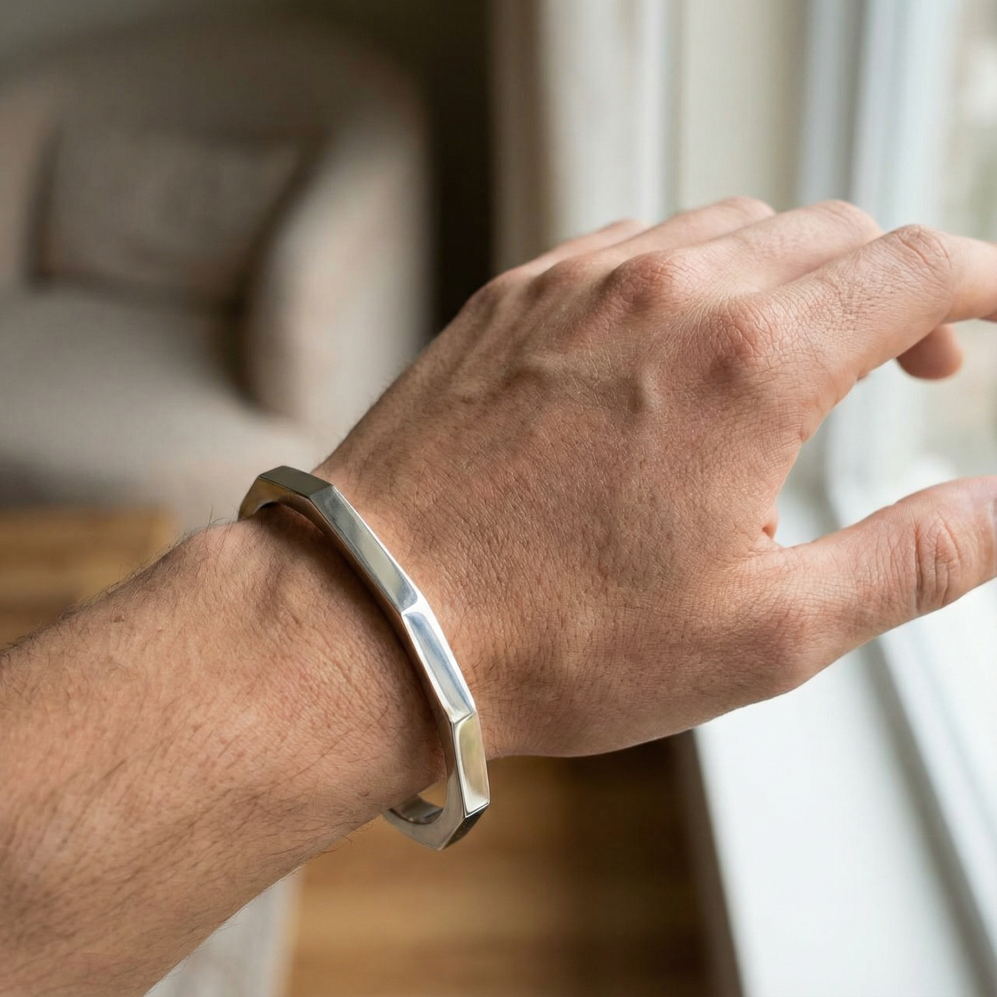 FacetEdge Silver Cuff Bracelet